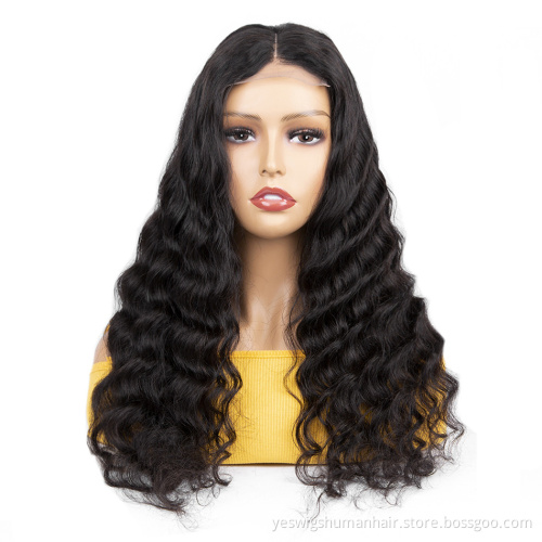 4X4 Lace Front Closure Wig Deep Wave Peruvian Human Hair For Black Women Lace Closure Human Hair Wigs In Stock Fast Shipping